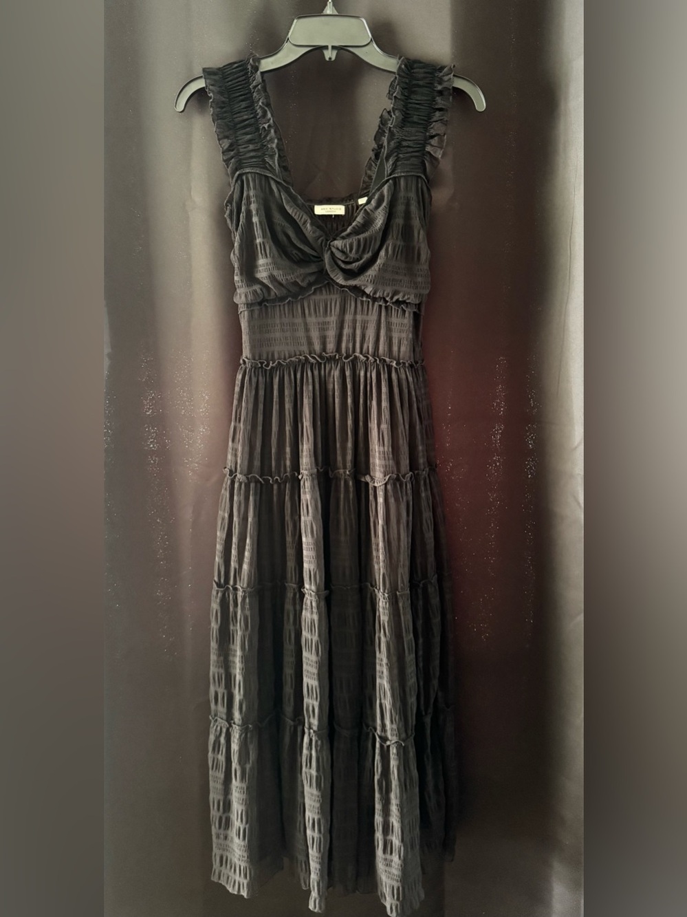 Max Studio Black Tiered Maxi Dress with Ruched Straps